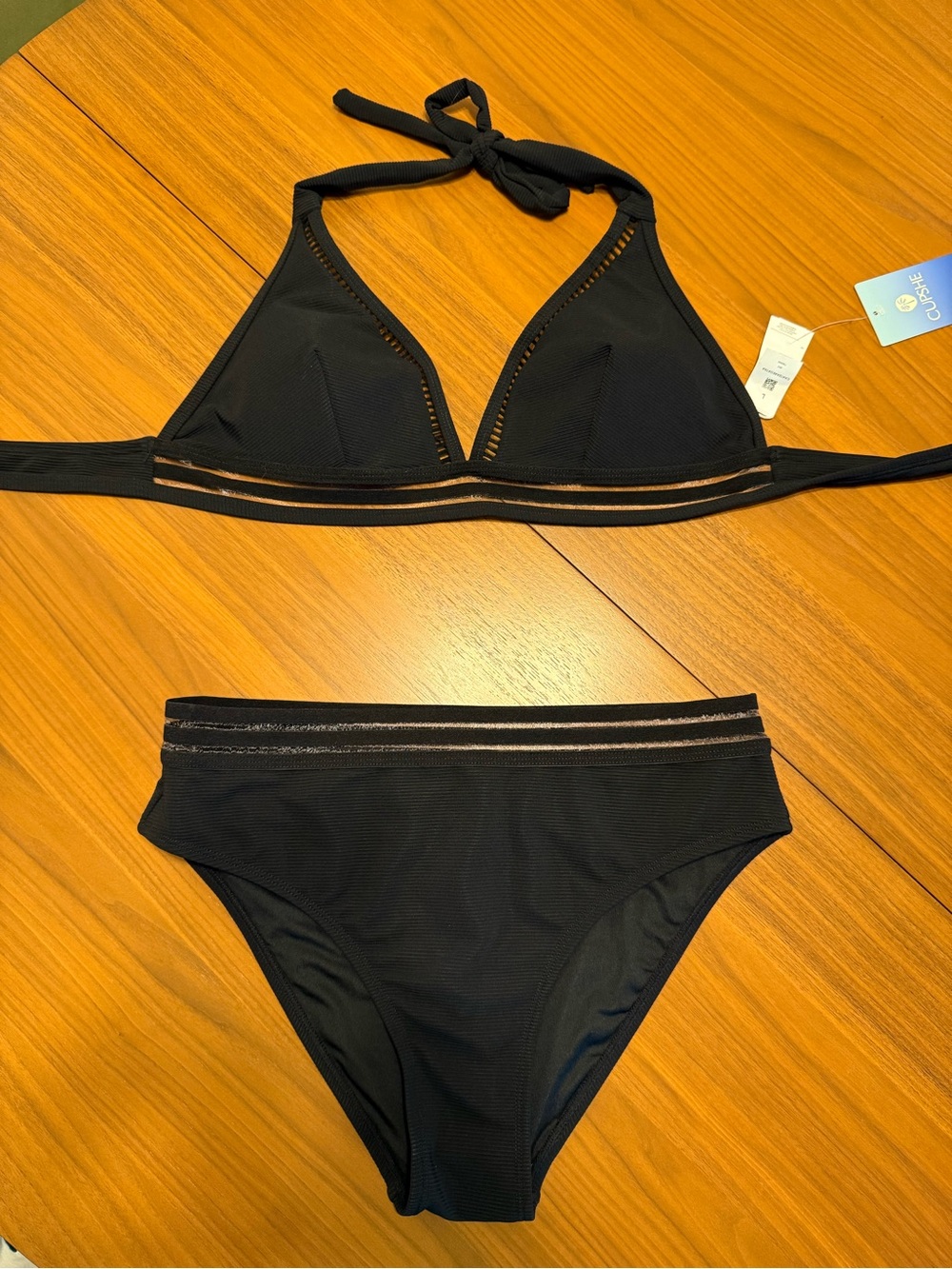Cupshe Black Halterneck High-waisted Bikini - Large Top, Medium Bottoms